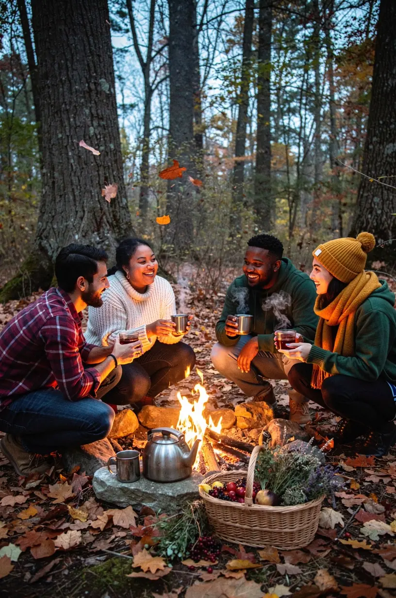 Arbatos puodelis su garuojančia žolelių arbata ant medinio stalo, šalia atversto žurnalo apie ramią kasdienybę.